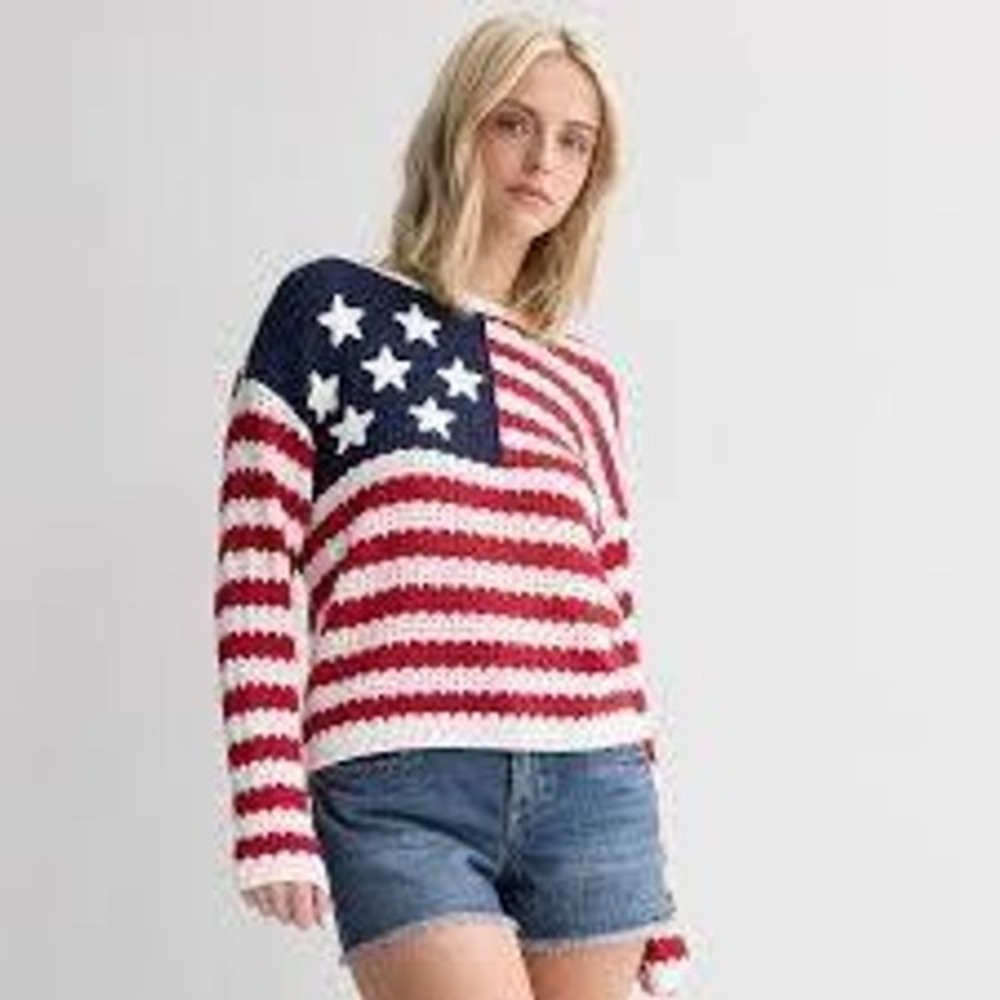 Jollidays American Flag Sweater Women Medium Red White Blue Patriotic Knit